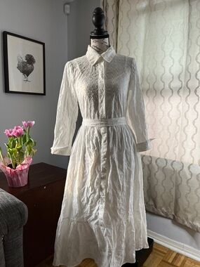 Taylor White Quiet Luxury Cotton Dotted Swiss Summer Cottagecore Dress